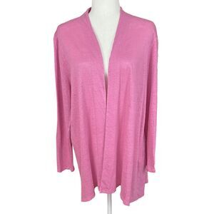 J. Jill Love Linen Open Front Cardigan Size L Pink 100% Linen Lightweight Knit